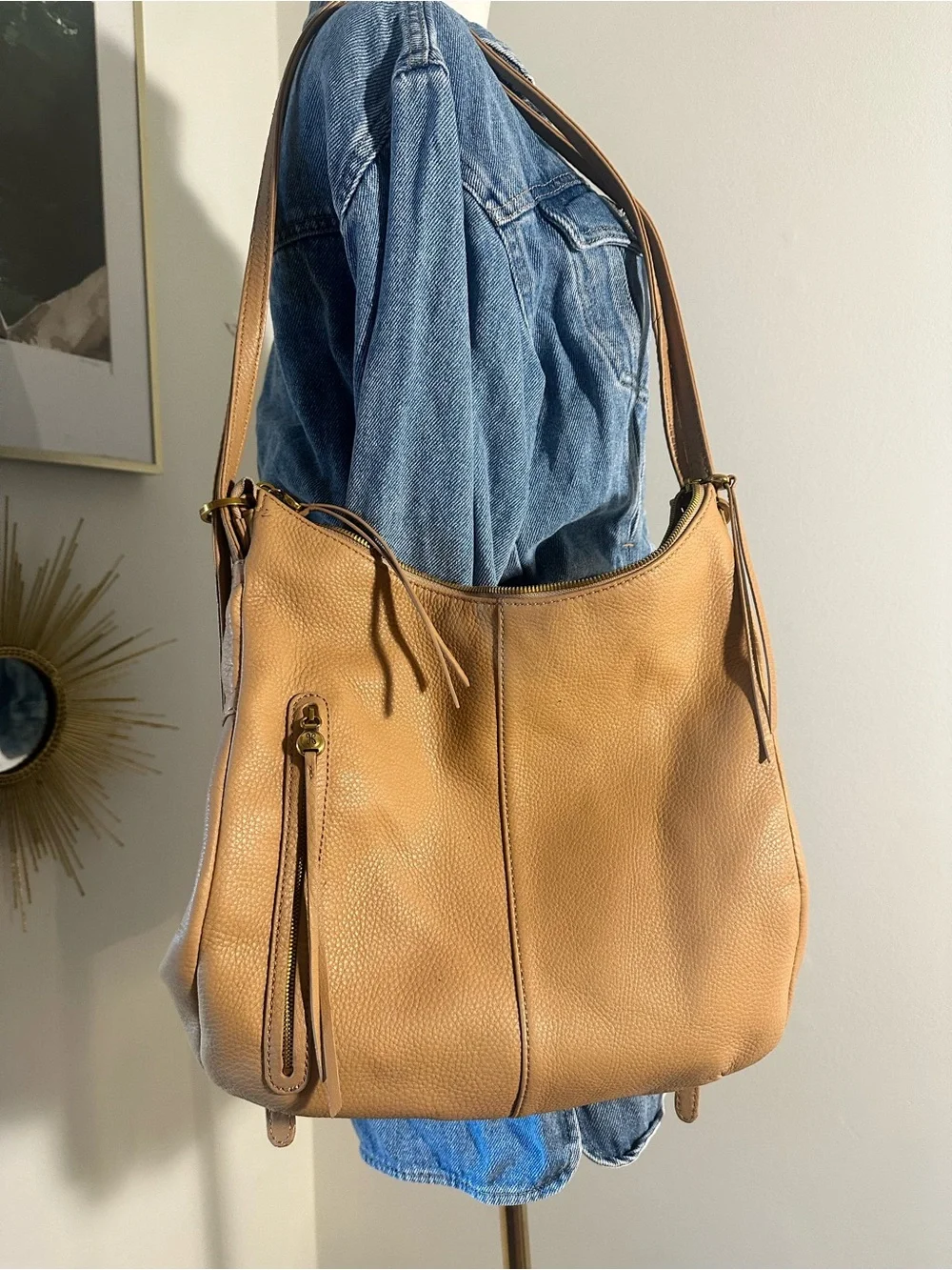 HOBO Genuine Leather Convertible Backpack Shoulder Bag Tan Cognac